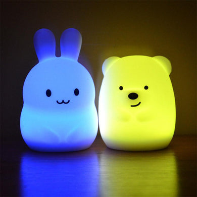 New 7 Colors Bear Rabbit LED USB Animal Night Light Silicone Soft Cartoon Children Baby Nursery Lamp led Night Light